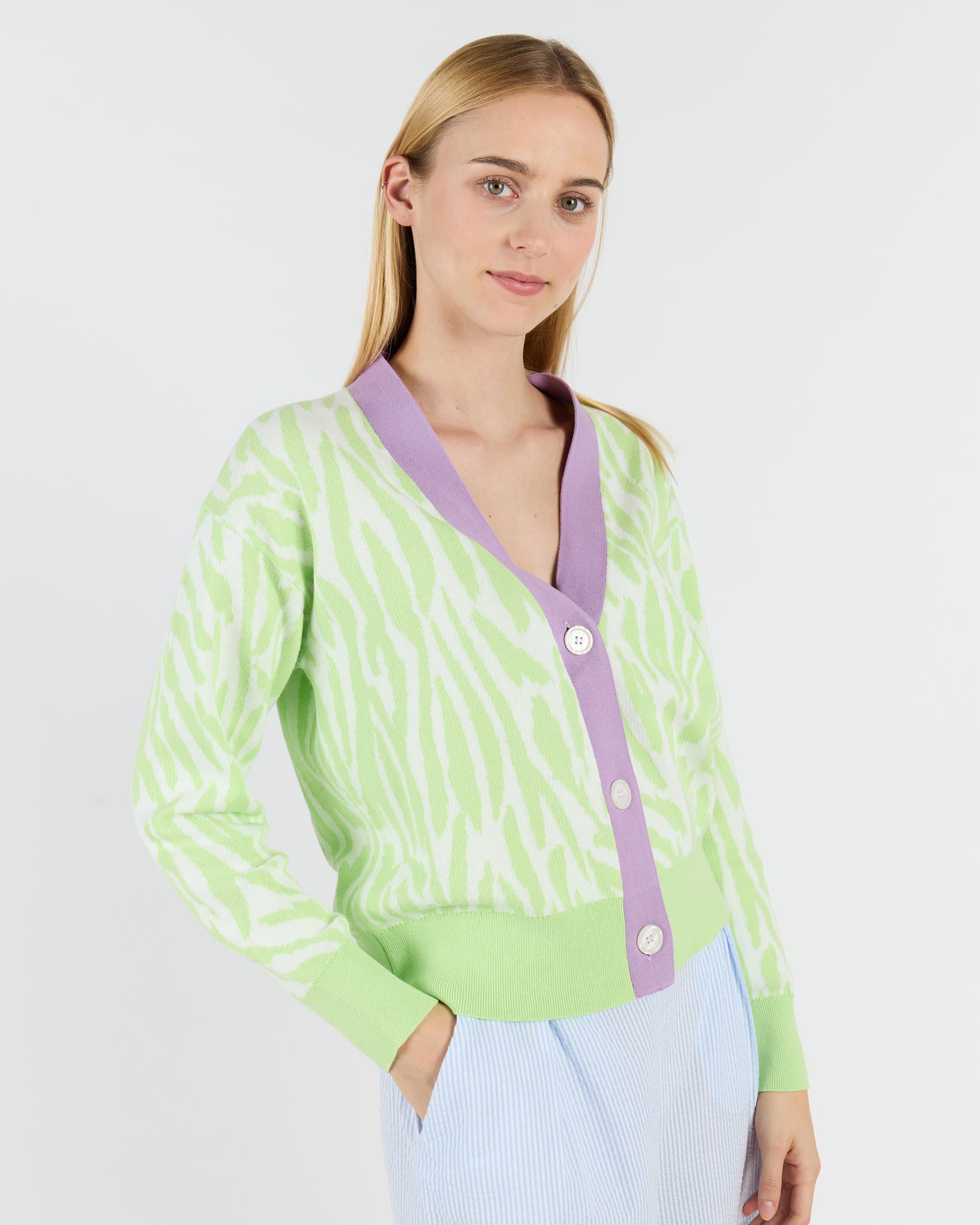 Wemoto Hazel Cotton Jacquard Cardigan Pistacchio Damen Strickjacke grün